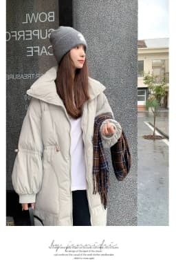 LANMREM Drawstring Waist Slimming Design Women's Long Down Jacket Lapel Loose Oversized Long Sleeve Grey Warm Jackets 2DB5955