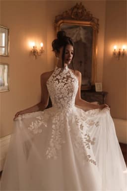 Kyoto Customized Halter Neck Back Button Wedding Dress Decal High Waistفستان زفاف Backless Long Train Abito da sposa