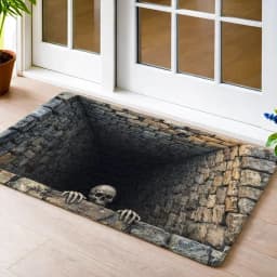 VIKAMA Halloween Trick Skeleton Stone Pit 3D Optical Illusion Flat Entry Mat Non Slip Absorbent Rug Party Bedroom Holiday Decor