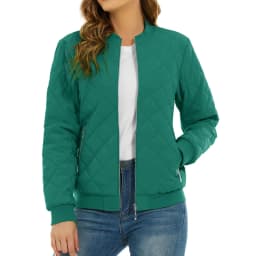 TACVASEN Womens Diamond Quilted Bomber Jacket Ribbed Baseball Collar Zip Up Coat Windproof Lightweight Padded Casual Outerwear