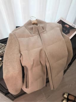 Korean Style Retro Stand Collar Knitted Splicing Cotton Jacket Men Women Autumn Winter Slimming Versatile Cotton Coat
