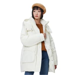 Metersbonwe Women's Oversized Long Hooded Down Jacket Adjustable Pig Nose Buckle Waist Belt Utility Duck Down Parka Warm Winter