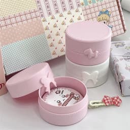 Cute Cartoon Bow Pony Round Ring Earrings Box Luxury Dustproof Hair Accessories Packaging Display Box Portable Storage Box