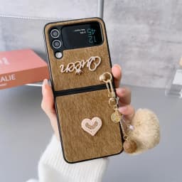 Pearl Love Plush Pendant Phone Case for Samsung Galaxy Z Flip 7 FE 5g ZFlip 6 Z Flip 7 6 5 4 3 Love Heart Plush Shockproof Cover