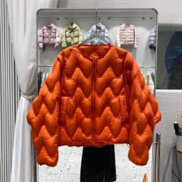 Winter Puff Fluffy Ripple Pattern Down Jacket Women White Duck Down Double Zipper Outwears Female Round Neck Warm Parker Jacket