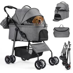 Pet Stroller for Dog and Cat, Detachable Pet Travel Carrier & Car Seat, Aluminium Frame 4 Wheeler Travel Stroller for Pets
