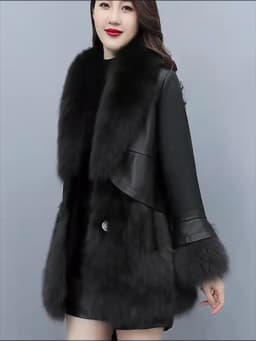 Chic Leather Jacket Women's Overcoat 2024 Autumn Winter New Faux Fox Fur Mid-Length PU Leather Stitching Thick Warm Coat Outwear