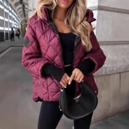 Matching Set Hooded Diamond Quilted Cotton Coat Winter Warm Jacket Tops
