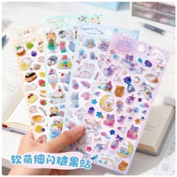 3 pcs Random Cute Candy Color Animals Flash Decor Stickers Scrapbooking Diy Journaling Cute Stationery Diary Sticker Gift Prizes