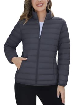 TACVASEN Winter Quilted Puffer Jackets Womens Lightweight Stand Collar Full Zip Up Down Coat Windproof 4 Pockets Thermal Outwear
