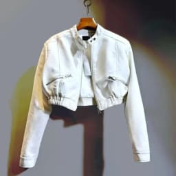 Chic Black Women Cropped Moto Jacket Zip Up Crew Neck Pockets Coat Faux Leather High Street Y2K Streetwear Winter Outwear Top