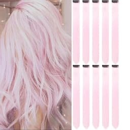 Synthetic 10 PC Hair Extensions Red and Blue Clip in SOlldag Colored Party Highlights Straight Hairpiece for Kids Girls Women