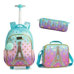 Bunnyfly 3PCS Rolling Backpack for School Kids Wheeled Backpack with Silent Wheels Lightweight Primary School Bag Durable Daypac