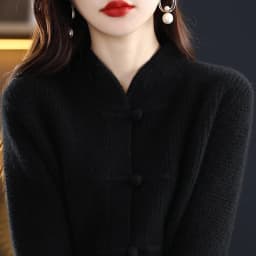 100% Pure Wool Cardigan Casual Knitted Half-high Collar Women China Knot Buckle Sweater Knitted Autumn Winter Cashmere Jacket