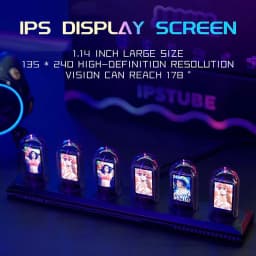 Mexllex Nixie Tube RGB Retro Digital Clock, IPS Glows Analog Clock, Support Wi-Fi Time Calibration, APP Control, Wheather Mode