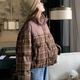 Winter Plaid Patchwork Parkas Women Preppy Style Loose Stand Collar Thick Warm Puffy Coats Retro All Match Cropped Outwear Tops