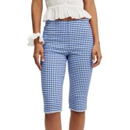 Women Plaid Capri Pants Mid Rise Side Split Knee Length Trousers Casual Leggings for Daily Party Club
