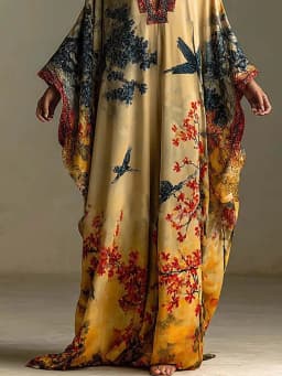 Women Spring Autumn V Neck Chic Maxi Dress, Holiday Fashion Elegant Long Sleeve Party Dress, 2026 Printed Patchwork Ladies Dress
