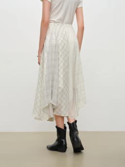 ZIQIAO 2026 Summer Women's Chiffon Panel Plaid A-Line High Waist Skirt for Daily and Summer Wear