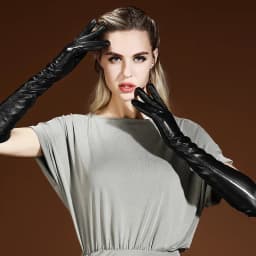 Sexy Black Punk Long PU Leather Gloves Woman's Winter Thin Full Finger Touch Screen Windproof Riding Driving Warm Mittens S33