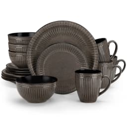 vancasso 16/32 Piece Relief Ceramic Plates Set Black Elegent Tableware set with 4/8 PCS Dinner Plate/Dessert/Cereal Bowl/Mug