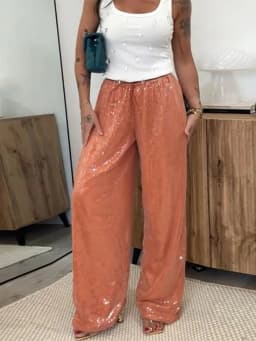 Street Women's Sequin Lace Up Pants Elastic Low Waist Wide Leg Female Trousers 2026 Spring Summer Lady Shiny Party Chic Pants