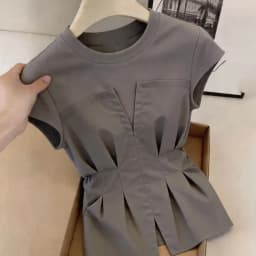 New Korean Splicing Short-sleeved T-shirt Summer Women's Fake Two-piece Waist-covering Belly Shoulder Coat Female Blouse Tops