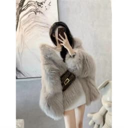 winter 2024 new Korean version of fox fur imitation fur coat women's medium length Internet red fried street hooded fur coat