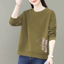 All-match Lantern Long Sleeve Round Neck Plant&Flowers Printing Pullover Women's Loose Fashionable Spring Autumn Hoodies Tops