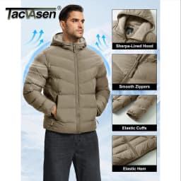 TACVASEN Mens Sherpa Lined Puffer Jacket Quilted Full-Zip Water Resistant Windproof OutShell Zippered Pockets Fleece Warm Coat