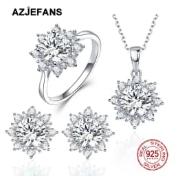 AZJEFANS 925 Sterling Silver Top Quality Snowflake Necklaces Earrings Rings Gifts Fine Jewelry