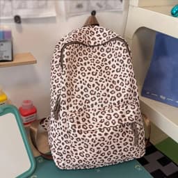 Leopard Print Backpack Casual Daypack Leopard Pattern Multi Pocket Soft Nylon Rucksack for Daily Stroll Weekend Outing Street Sh
