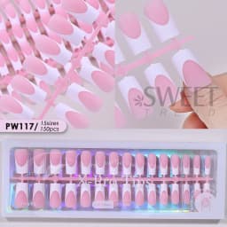 150/160pcs Nude Pinkish Matte Press On Nail Tips Short Square Round Coffin Artificial Fake Nail French Design Frosted Full Cover