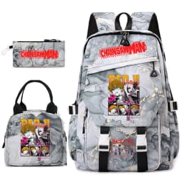 Chainsaw Man Anime Print Student Backpack Set for Girls with Lunch Bag Pencil Case School Daily Use