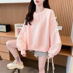 Fall New Design Lace Splicing  Knot Embroidered Sweatshirt Korean Style Fashionable Top Women's Loose Fit Pullover