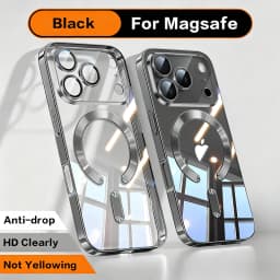 Fashion Orange Magnetic Clear Case For iPhone Air 18 17 16 15 14 13 12 11 Pro Max Plus Wireless Charge Plating Soft Cover