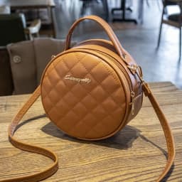 Fashion Lingge Embroidered Small Round Bag Solid Color Zipper Women Shoulder Bag PU Leather Crossbody Bag