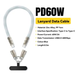 Essager 2 in 1 60W USB-C to Type-C Lanyard Data Cable 3A PD Fast Charging For iPhone 16 15 Samsung Huawei Laptops Anti-lost Rope