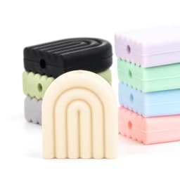 Lofca 40pcs Creative Diy Baby Products Cartoon Silicone Solid Color Rainbow Teether Molar Pacifier Anti-Drop Chain Accessories