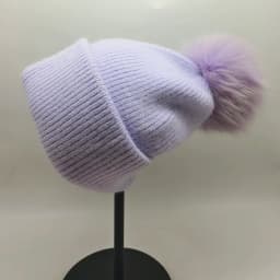 Winter Women's Real Fox Fur Pom-Pom Knitted Beanie Cap with Rabbit Fur Trim and Cashmere Touch