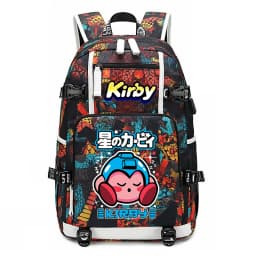 Kirby Cartoon Print Student Backpack Large Capacity Travel School Bag for Kids Teens