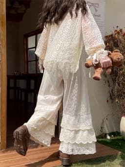 Lace Splicing Wide Leg Pants Women's Base Layer Pants Spring Summer Artistic Lady Underpants Trousers