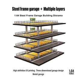 Car Garage Diorama Model 1:64 Steel Frame Multi-Level Garage - 3/4 Story US/JP Style for Diecast Car Display & Collectors