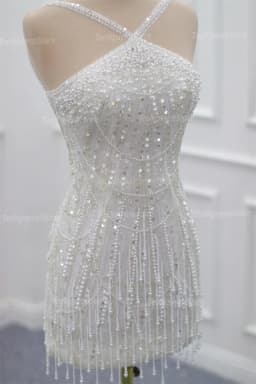 Kyoto Customized Shiny Beading Mini Sheath Wedding Dress Halter Neck Sleeveless vestidos de novia White Luxury 2025Evening Dress