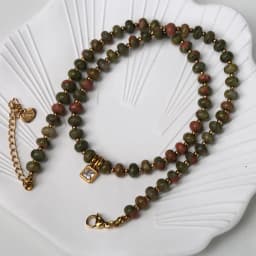 2026 autumn and winter 4*6mm natural stone abacus beads stainless steel bead jewelry necklace, suitable for daily wear