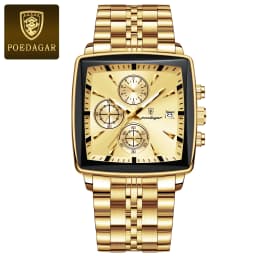 POEDAGAR Fashion Square Men Clock Luminous Waterproof Chronograph Date Men's Watches Stainless Steel Quartz Man Wristwatch Reloj