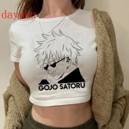 2000s Hip Hop Crop Top  Tshirt Manga Japanese Anime Jujutsu Kaisen T Shirt Gojo Satoru Tops Yuji Itadori Cropped Tees T-shirt