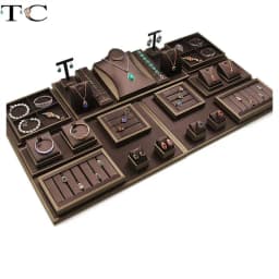 Brown Pu Leather Jewelry Display Stand Ring Earrings Necklace Pendant Bracelet Storage Display Stand