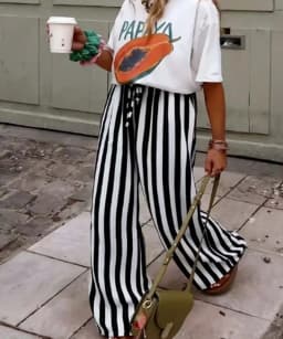 2026 Spring Summer Women's Casual Loose Color Block Striped Print Straight Leg Pants Trousers