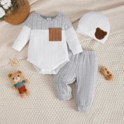 0-18 Month Newborn Baby boy Set Round neck Color Blocked Bodysuit+Pants+Hat Comfortable 3Pcs/set for baby boy spring autumn Set